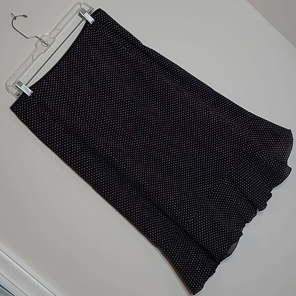 Style&Co sz L black Asymmetrical skirt with cream polka-dots.  Flirty hemline - Picture 1 of 6